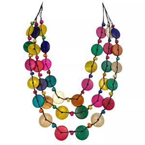 Bohemian Multicolored Wooden Button Beaded Layered Necklace